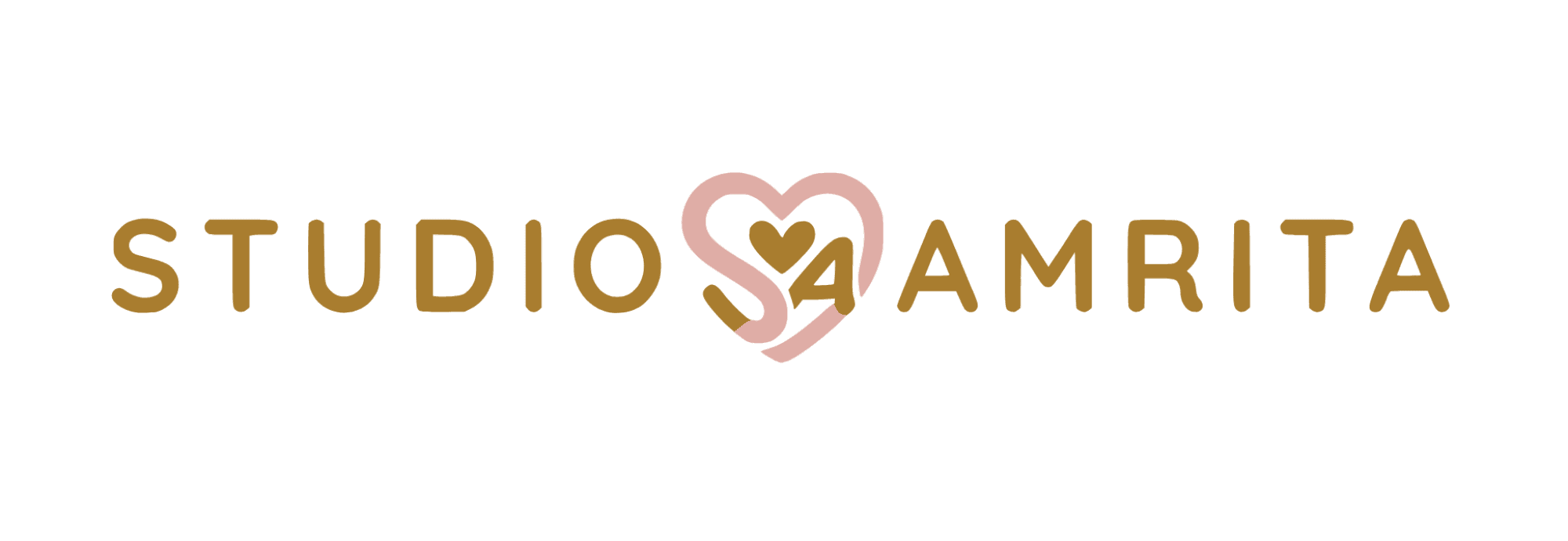 Studio Amrita, gold wordmark with a pink and gold heart