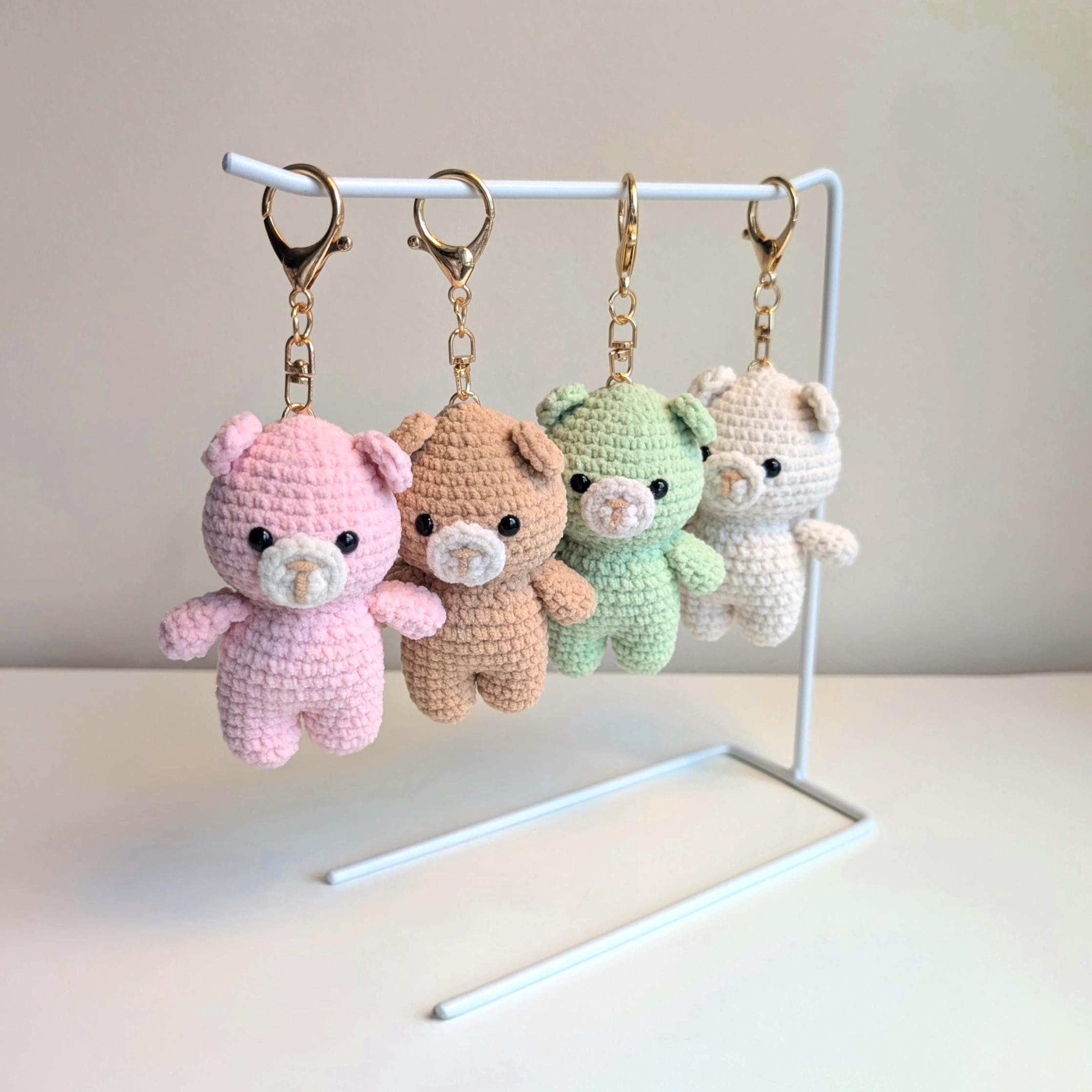 The Classic Glow Bear - Handmade Crochet Teddy Bear Keychain Bag Charm & Lip Balm